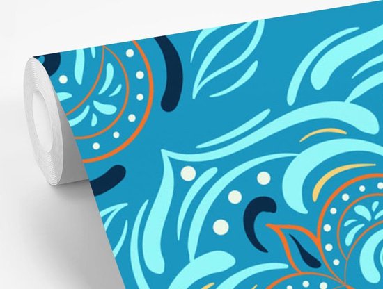 Motif carré avec un mandala détaillé sur fond bleu 260x260 cm