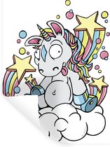 Muurstickers - Sticker Folie - Een illustratie van een witte eenhoorn op een wolk - Meiden - Kinderen - Kids - 120x160 cm - Plakfolie - Muurstickers Kinderkamer - Zelfklevend Behang XXL - Zelfklevend behangpapier - Stickerfolie