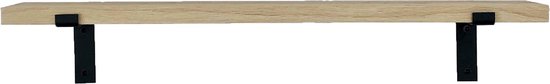 GoudmetHout Massief Eiken Wandplank - 60x15 cm - Industriële Plankdragers L-vorm - Staal - Mat Zwart