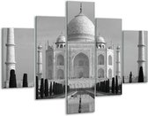 Glasschilderij -  Taj Mahal - Grijs, Zwart, Wit - 100x70cm 5Luik - Geen Acrylglas Schilderij - GroepArt 6000+ Glasschilderijen Collectie - Wanddecoratie- Foto Op Glas