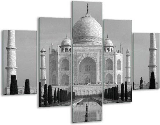 Glasschilderij Taj Mahal | Grijs, Zwart, Wit | | Foto print op Glas |  F001769