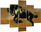 Glasschilderij -  Paard - Bruin, Groen, Zwart - 100x70cm 5Luik - Geen Acrylglas Schilderij - GroepArt 6000+ Glasschilderijen Collectie - Wanddecoratie- Foto Op Glas