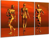 GroepArt - Schilderij -  Abstract - Goud, Rood, Geel - 120x80cm 3Luik - 6000+ Schilderijen 0p Canvas Art Collectie