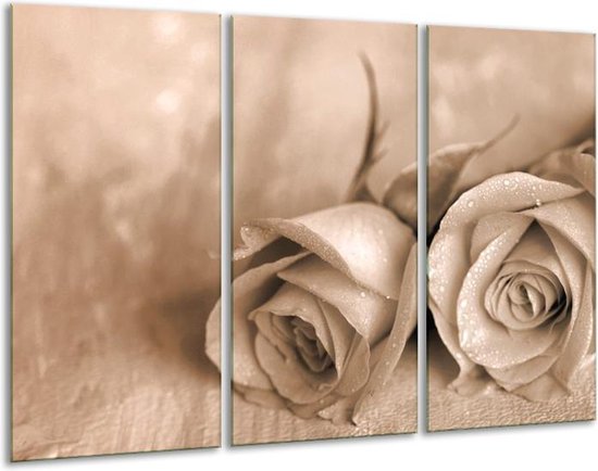 GroepArt - Schilderij -  Roos - Sepia, Bruin - 120x80cm 3Luik - 6000+ Schilderijen 0p Canvas Art Collectie