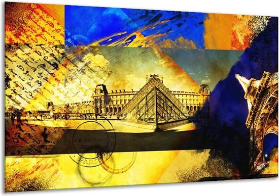 Peinture sur toile Moderne | Bleu, jaune, gris | 120x70cm 1Hatch