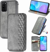 Voor Huawei Honor 30 Lite Cubic Grid Pressed Horizontal Flip Magnetic PU Leather Case met houder & kaartsleuven & portemonnee (grijs)