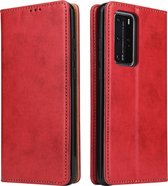 Voor Huawei P40 Fierre Shann PU lederen textuur horizontale flip lederen tas met houder & kaartsleuven & portemonnee (rood)