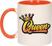 Koningsdag Queen met kroon beker / mok - oranje met wit - 300 ml