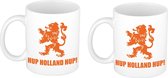 4x stuks hup Holland hup met leeuw beker / mok wit - 300 ml - oranje supporter / fan