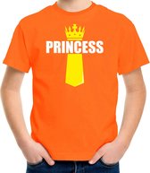Koningsdag t-shirt Princess met kroontje oranje - kinderen - Kingsday outfit / kleding / shirt 122/128