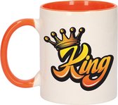 Koningsdag King met kroon beker / mok - oranje met wit - 300 ml