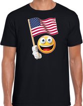 Amerika supporter / fan emoticon t-shirt zwart voor heren S