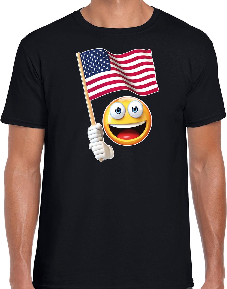 Amerika emoticon t-shirt met USA vlag - zwart - heren - Amerika fan / supporter shirt - WK voetbal S