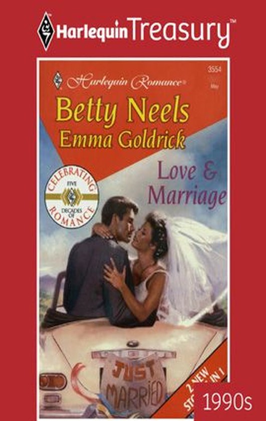 Boekcover met bruidspaar, getiteld 'Love & Marriage' door Betty Neels en Emma Goldrick.