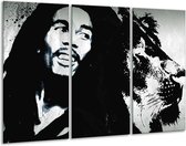 GroepArt - Schilderij -  Bob Marley - Zwart, Wit - 120x80cm 3Luik - 6000+ Schilderijen 0p Canvas Art Collectie
