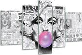 Glasschilderij Marilyn Monroe - Zwart, Grijs, Paars - 170x100cm 5Luik - Foto Op Glas - Geen Acrylglas Schilderij - 6000+ Glasschilderijen Collectie - Wanddecoratie