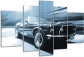 Glasschilderij Auto, Mustang - Blauw, Wit - 170x100cm 5Luik - Foto Op Glas - Geen Acrylglas Schilderij - 6000+ Glasschilderijen Collectie - Wanddecoratie