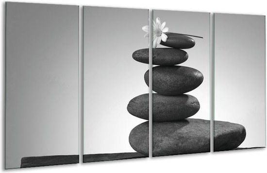 GroepArt - Glasschilderij - Stenen - Zwart, Grijs - 160x80cm 4Luik - Foto Op Glas - Geen Acrylglas Schilderij - 6000+ Glasschilderijen Collectie - Wanddecoratie