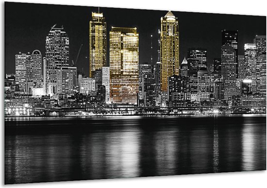 Peinture sur verre New York | Noir, blanc, jaune | 120x70cm 1Hatch | Tirage photo sur verre |  F001871