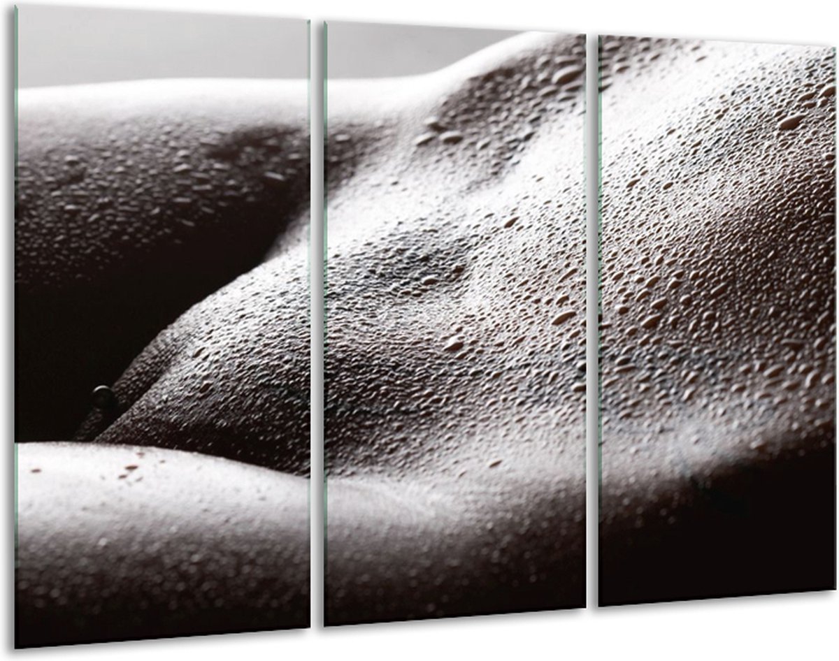 Glasschilderij Lichaam | Grijs, Zwart, Wit | 120x80cm 3Luik | Foto Print Op Glas | F001169 - GroepArt