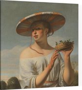 Meisje met een brede hoed, Caesar Boëtius van Everdingen - Foto op Canvas - 100 x 100 cm