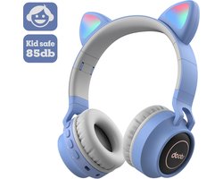 Kinder hoofdtelefoon DOBI by doobs - Draadloze koptelefoon Bluetooth met led kattenoortjes licht blauw - KIDS - VOLUME BEGRENZING - 85DB