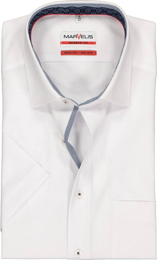 MARVELIS Modern Fit overhemd - korte mouw - wit (contrast) - Strijkvrij -  Boordmaat: 39 | bol.com