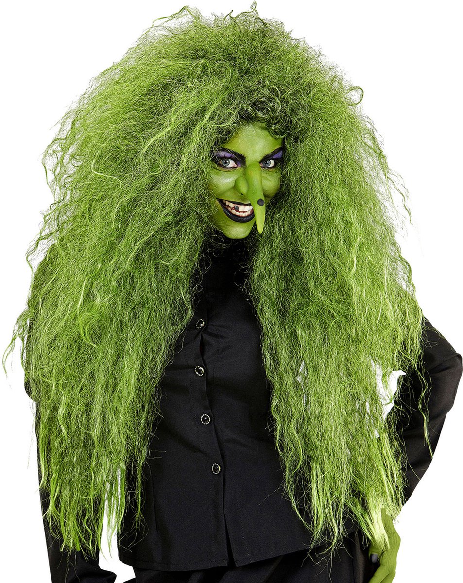 Groene heksenpruik XL