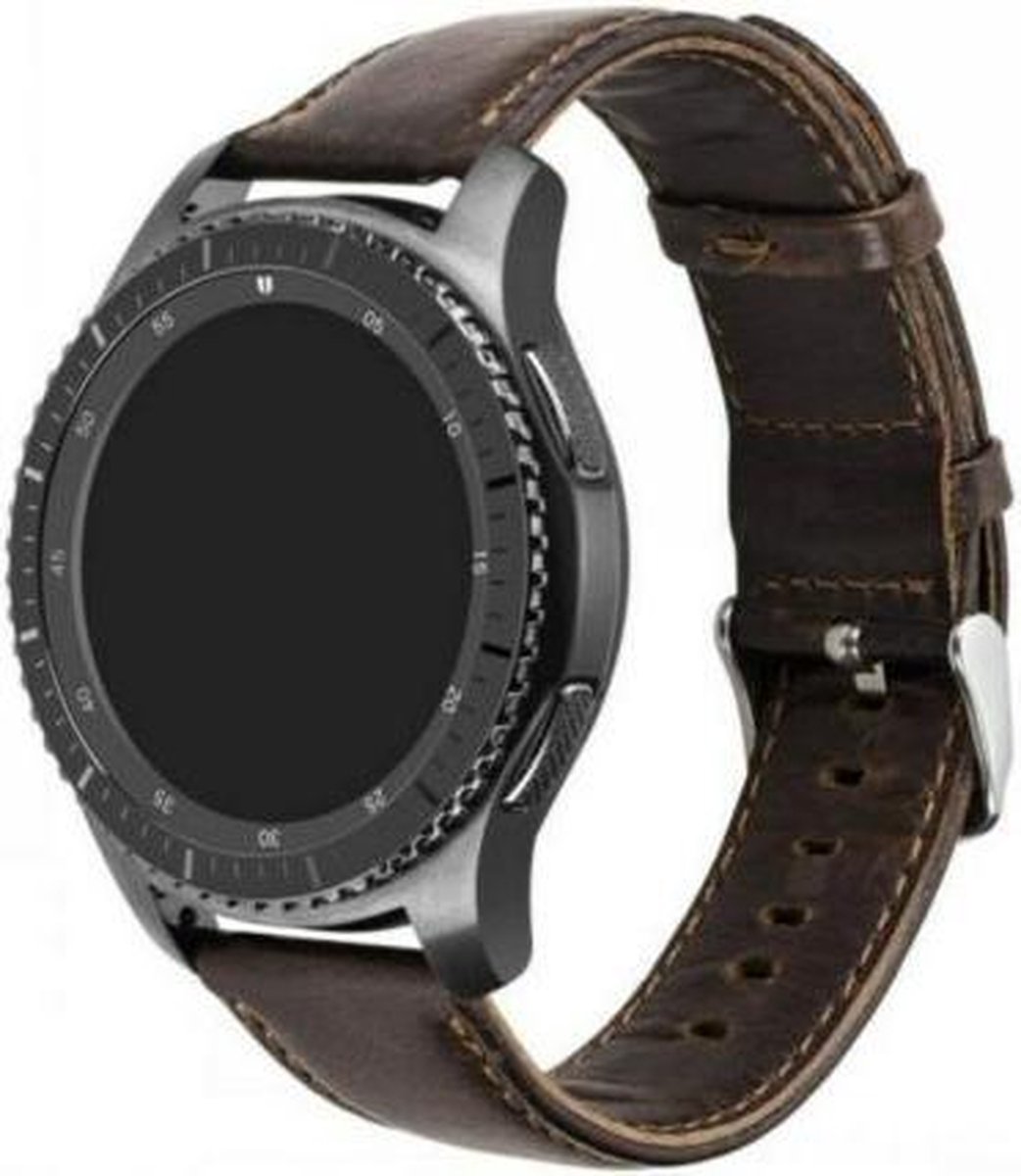 Geschikt voor Samsung Gear S3 lederen bandje - donkerbruin - 46mm