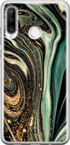 Huawei P30 Lite hoesje - Marble khaki - Siliconen - Soft Case Telefoonhoesje - Marmer - Groen