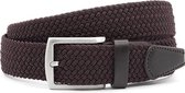 Thimbly Belts Nette bruine elastische riem afgewerkt met leer - heren en dames riem - 3.5 cm breed - Bruin - Echt Katoen / Leer - Taille: 95cm - Totale lengte riem: 110cm