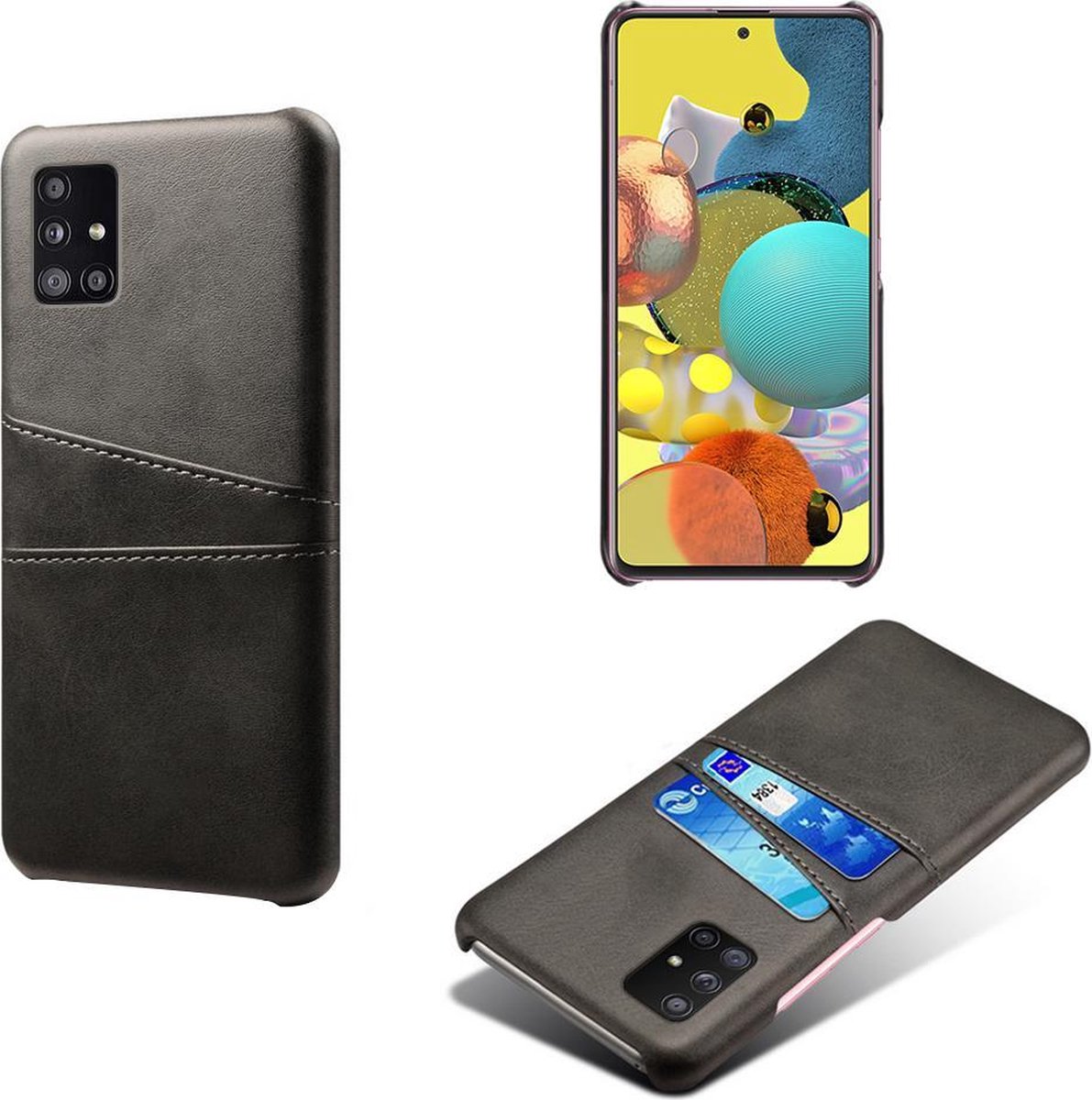 Backcover met Opbergvakjes + PMMA Screenprotector voor Samsung Galaxy A51 5G _ Zwart