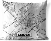 Buitenkussen Weerbestendig - Stadskaart - Leiden - Grijs - Wit - 50x50 cm - Plattegrond