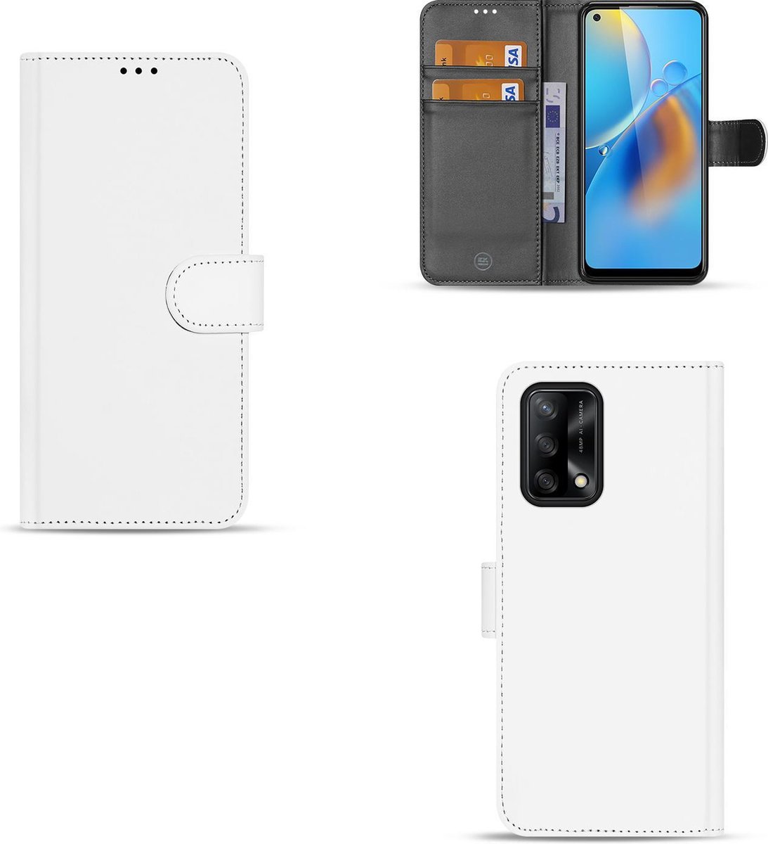 OPPO A74 4G Book Cover Wit met Pasjeshouder