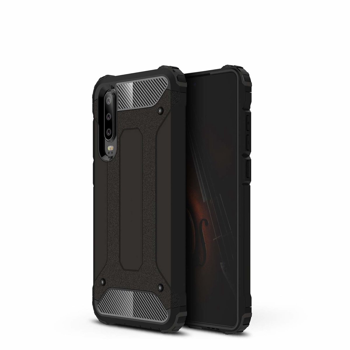 Ntech Hoesje Geschikt voor Huawei P30 Dual layer Armor Hoesje - Zwart