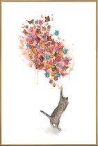 JUNIQE - Poster met kunststof lijst Catching Butterflies -60x90 /Geel
