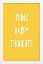 JUNIQE - Poster in houten lijst Happy Thoughts -40x60 /Geel