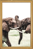 JUNIQE - Poster met houten lijst Elephants at Play -20x30 /Bruin