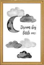 JUNIQE - Poster met houten lijst Dream Big Little One -30x45 /Grijs &