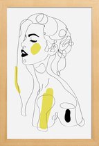 JUNIQE - Poster in houten lijst One Line Girl Part 2 -40x60 /Geel &