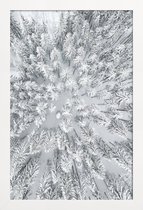 JUNIQE - Poster met houten lijst Snowy Forests -13x18 /Grijs & Wit
