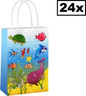 Decopatent® 24 STUKS Sea Life Traktatie Uitdeel papieren zakjes met handvat - Zee Dieren Traktatiezakjes voor uitdeelcadeautjes