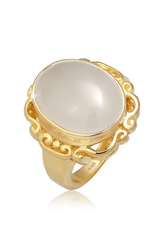 Elli PREMIUM Dames Ring Dames Vintage Chunky Trend Blogger met Maansteen in 925 Sterling Zilver Gold Plated