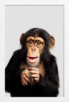 JUNIQE - Poster in houten lijst Chimpanzee -60x90 /Grijs & Oranje