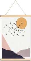 JUNIQE - Posterhanger Flock Of Birds III -30x45 /Geel & Paars
