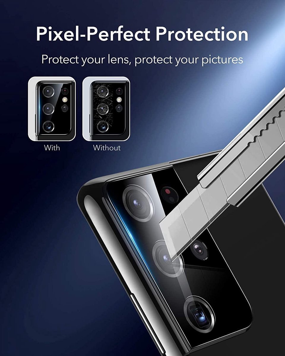 Protecteur d'objectif d'appareil photo compatible avec Samsung Galaxy S21  Ultra [pack de 2] [verre trempé résistant aux rayures] [ultra-mince], noir