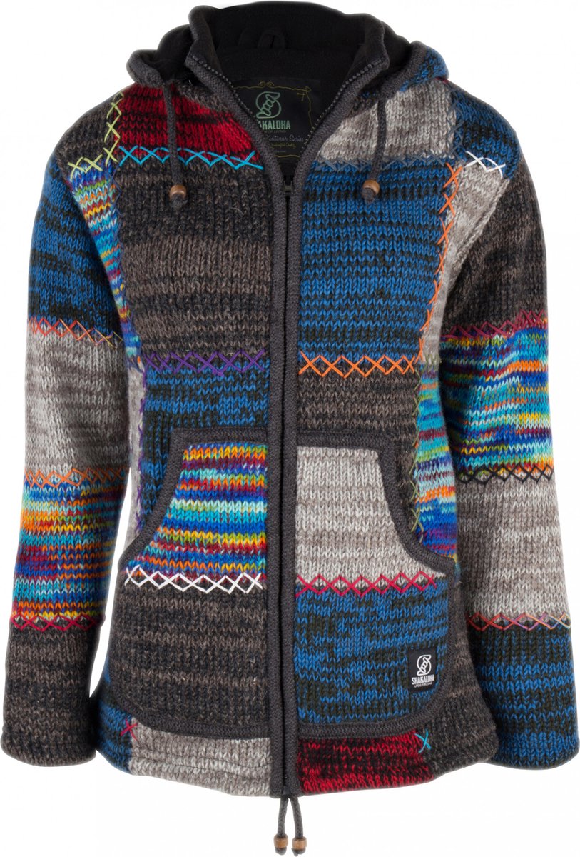Gebreid Wollen Heren/Uni Vest van Schapenwol met Polyester Fleece voering en afneembare capuchon SHAKALOHA M Patch ZH 3XL Blitzmulti