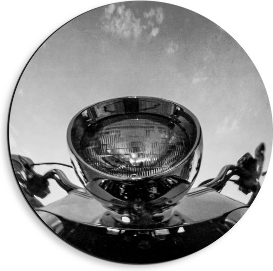 Dibond Wandcirkel - Onderaanzicht Koplamp van Scooter (Zwart/wit) - 40x40cm Foto op Aluminium Wandcirkel (met ophangsysteem)