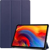 Voor Lenovo Pad Plus 11 2021 Custer Patroon Pure Kleur Horizontale Flip Lederen Case met Slaapfunctie & Drie-opvouwbare Houder (Donkerblauw)