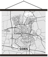Posterhanger incl. Poster 60x60 cm - Schoolplaat - Stadskaart - Goes - Grijs - Wit - Textielposter - Zwarte latten